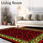 Red Yellow Floral Scroll Pattern Rug
