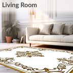 Elegant Gold Brown Scroll Medallion Rug