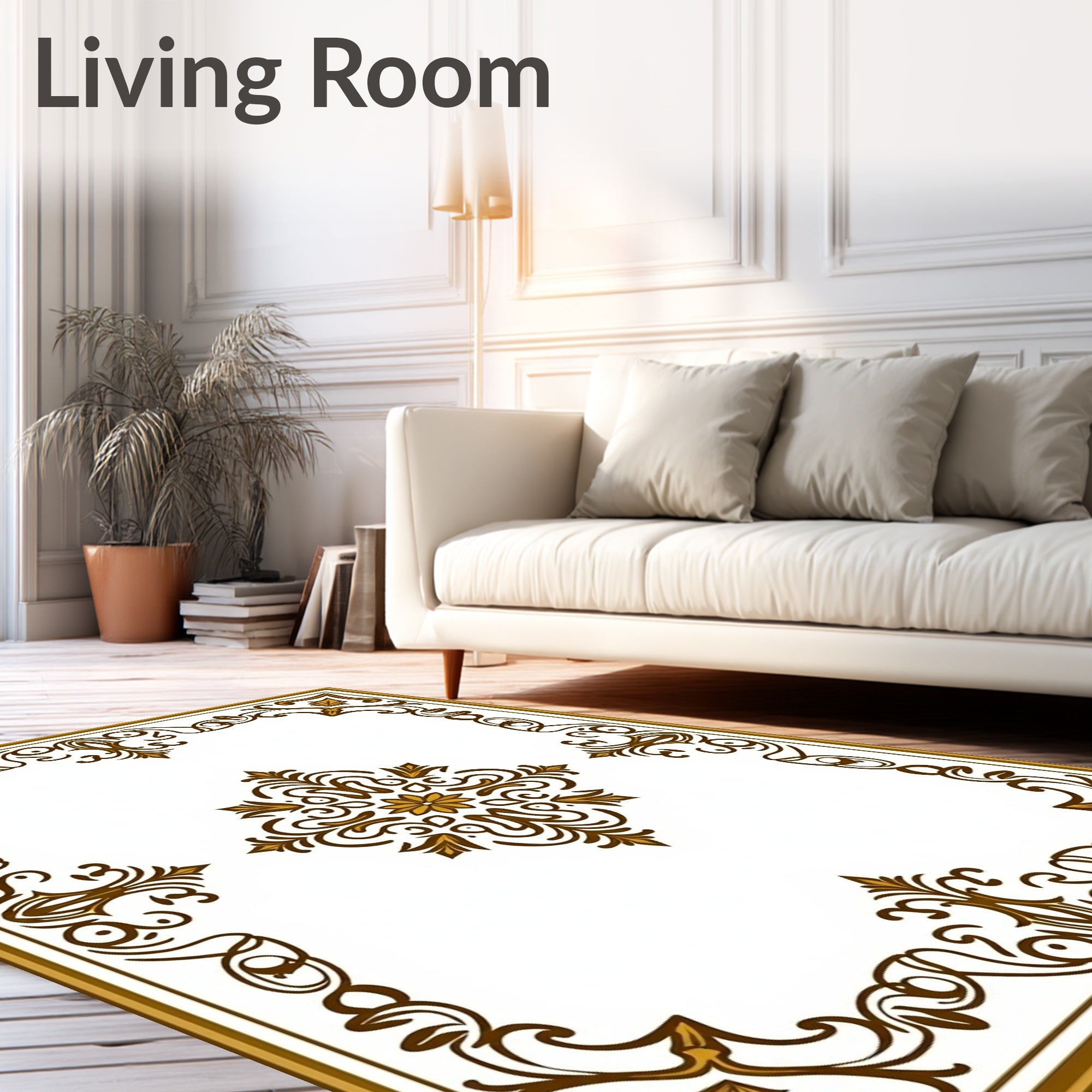 Elegant Gold Brown Scroll Medallion Rug