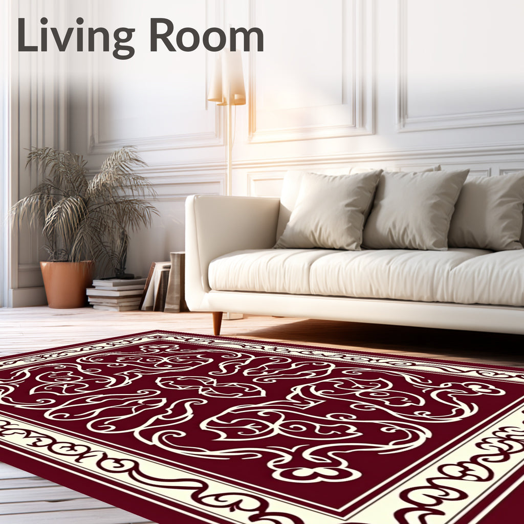 Rich Red Cream Filigree Pattern Rug
