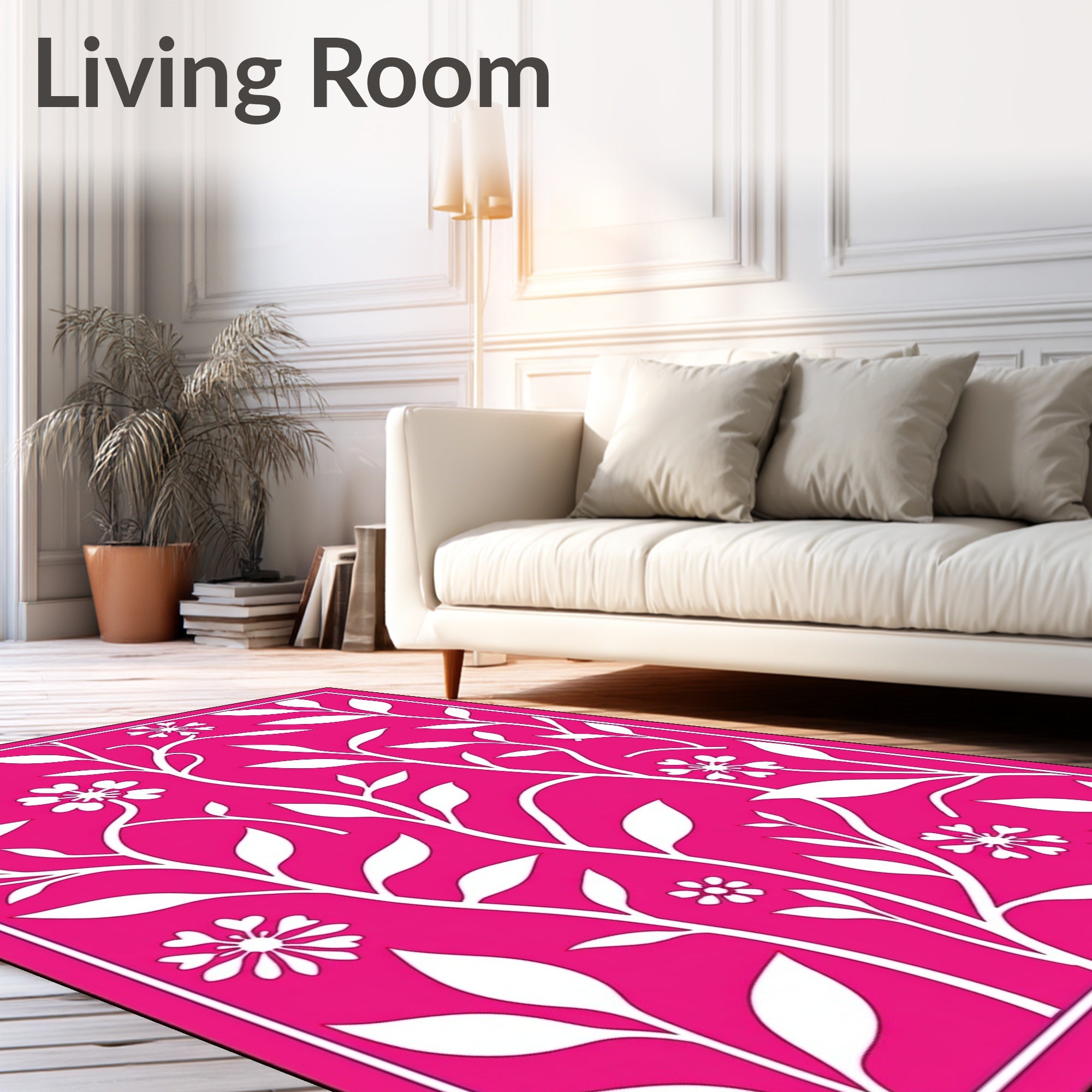 Vibrant Pink Floral Vine Pattern Rug