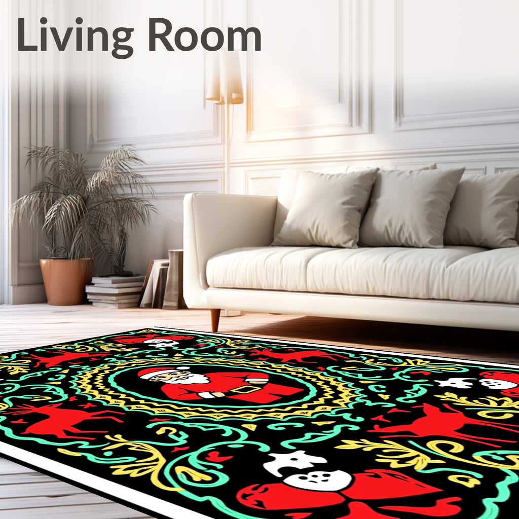 Festive Red Santa Deer Garland Rug