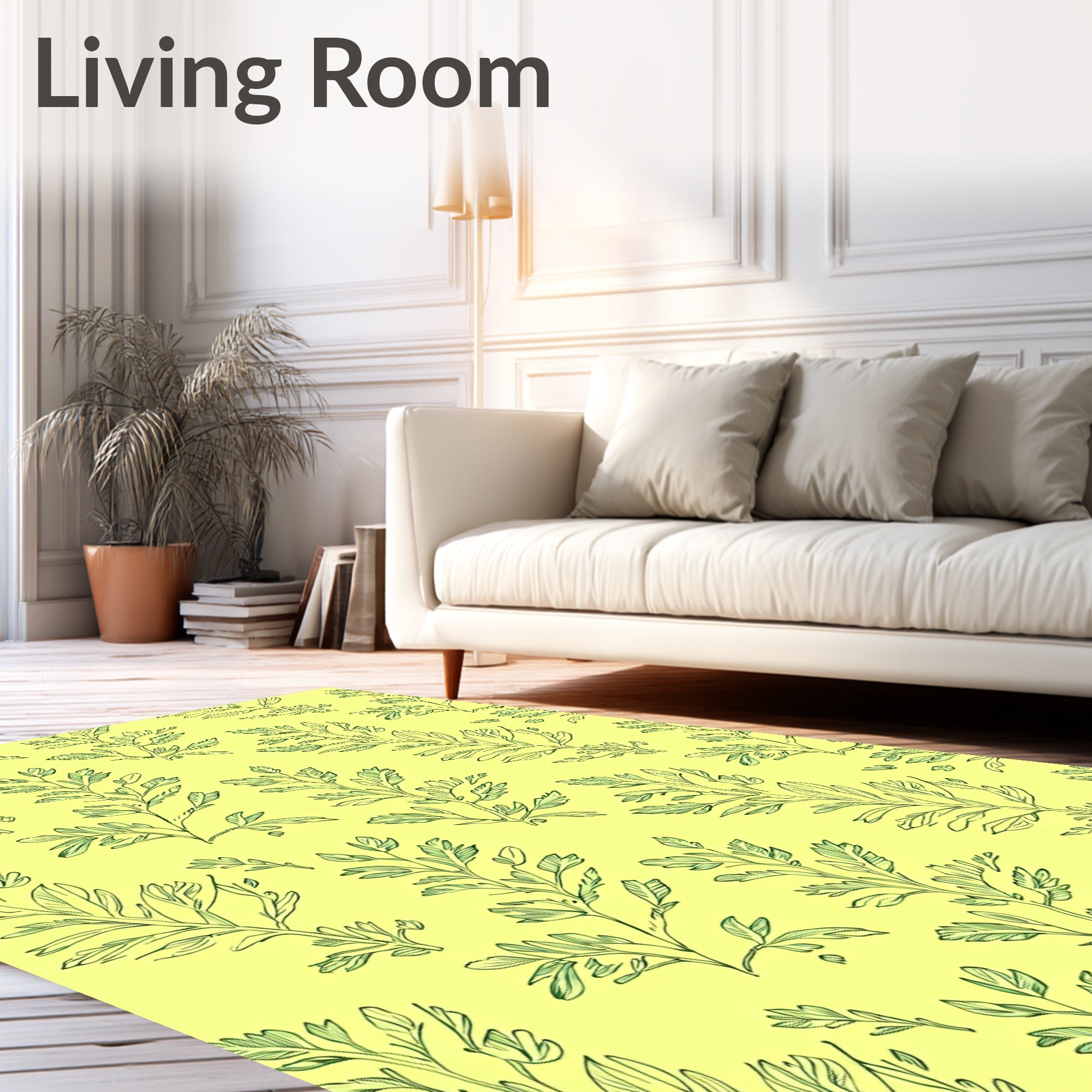 Delicate Green Leafy Vine Pattern Rug