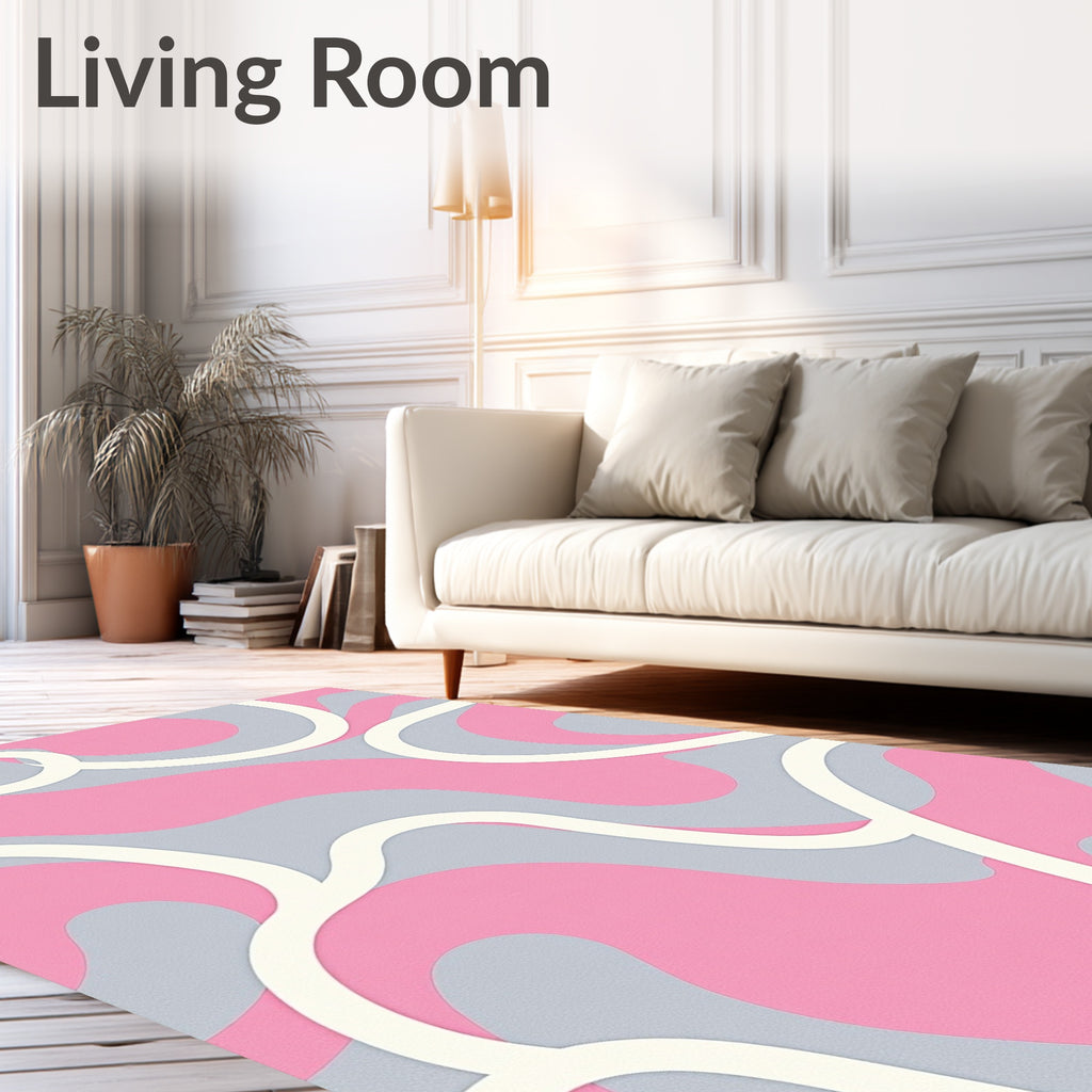 Pink And Grey Flowing Lines Design Rug