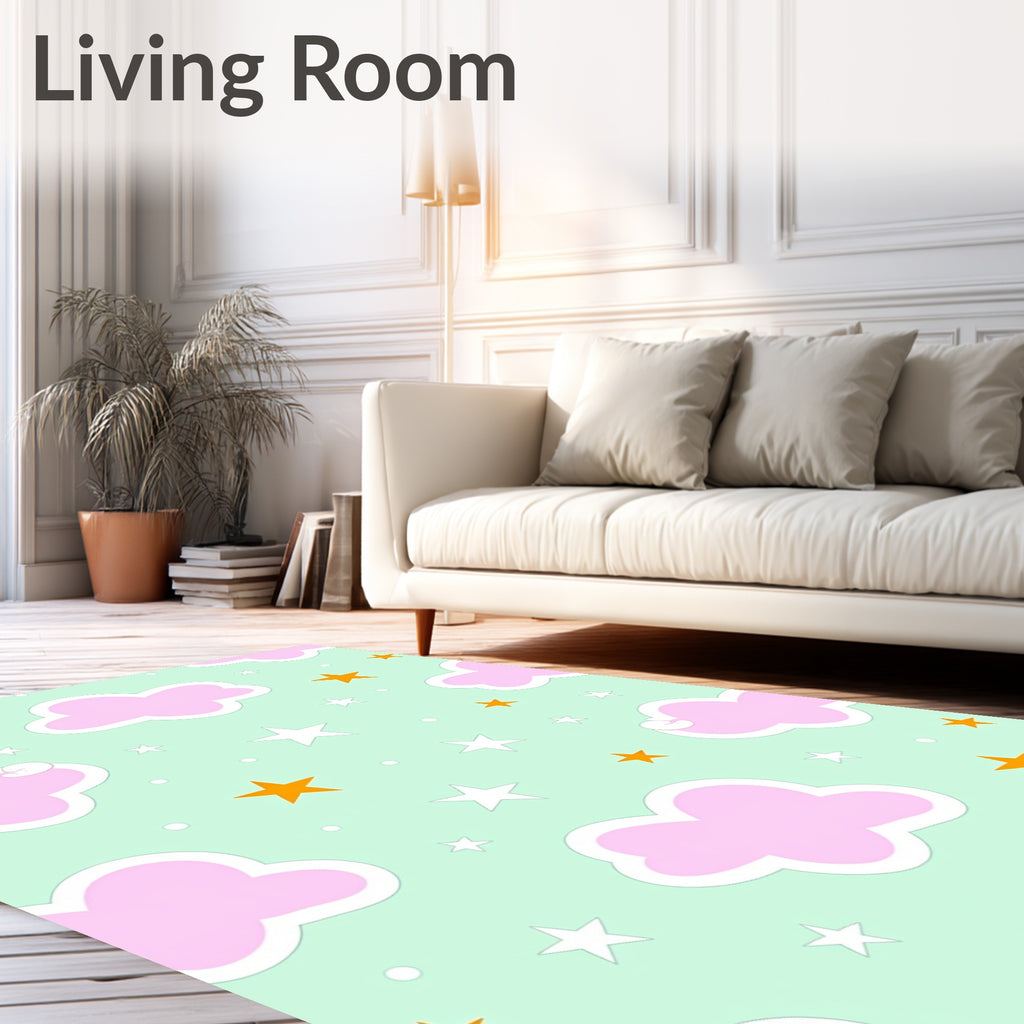 Pink Clouds And 3 Color Stars Rug