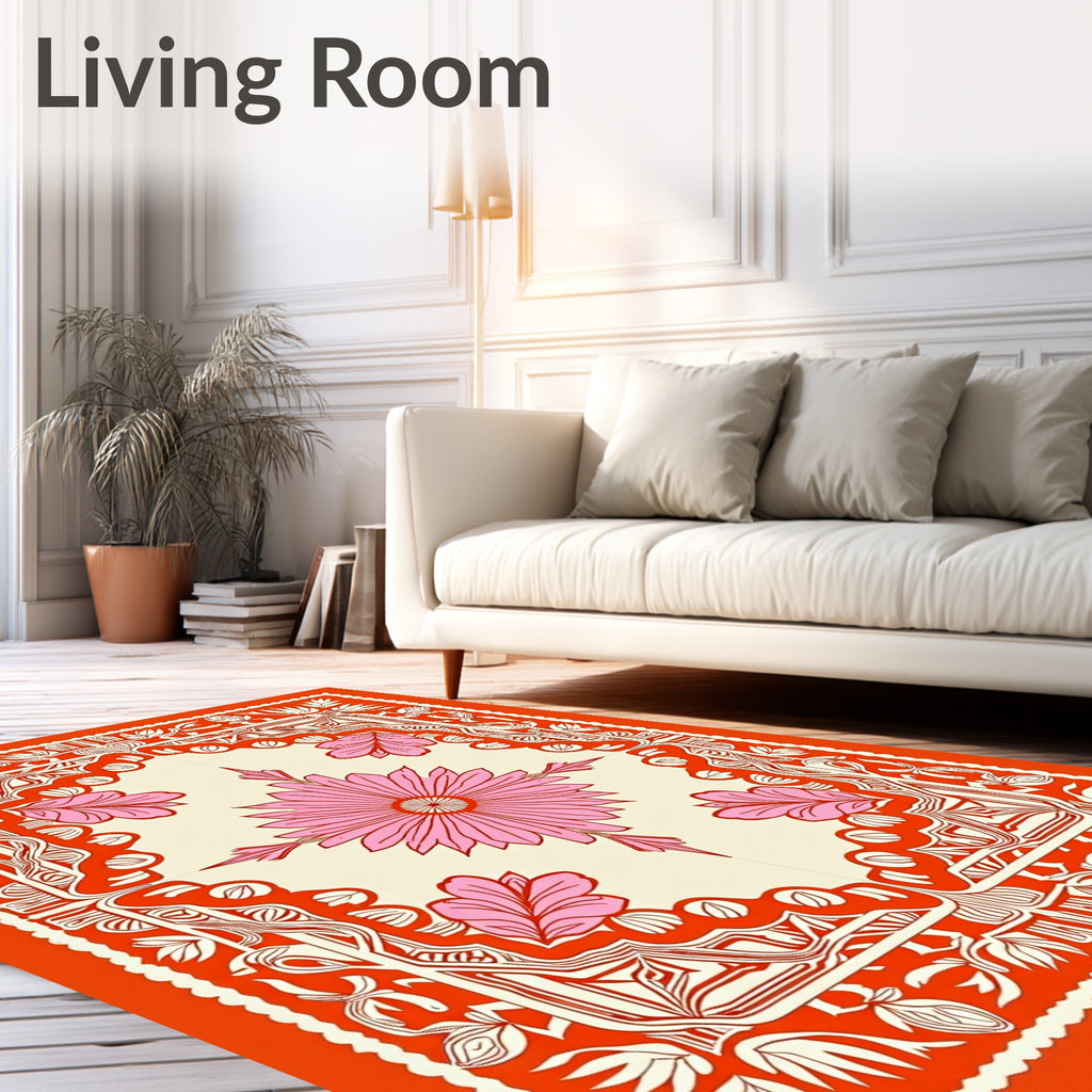 Pink Floral Square Ornamental Rug