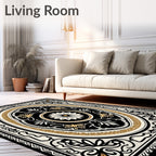 Ornate Floral Black Gold Cream Rug