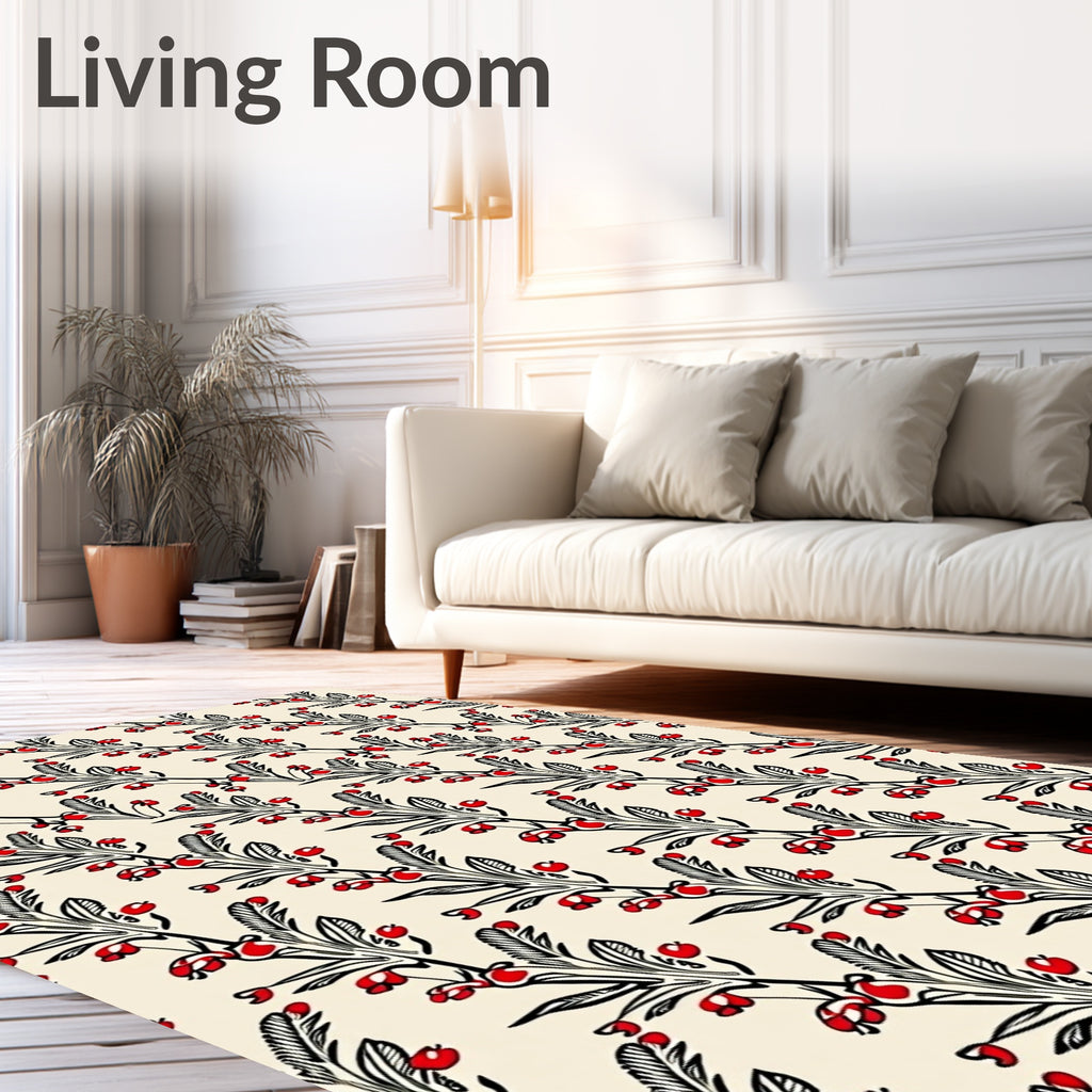 Red Berry Branch Pattern Rug