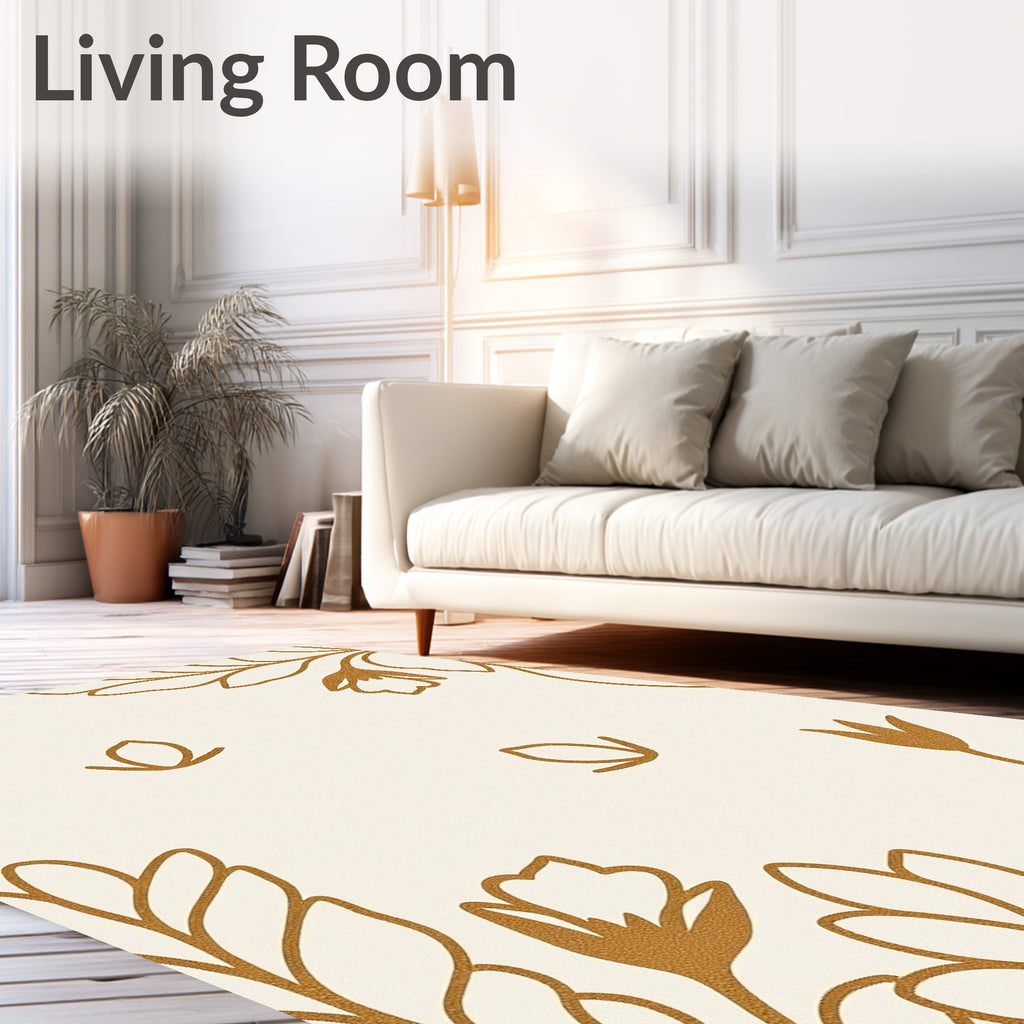 Earthy Outline Floral Botanical Pattern Rug