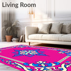 Vibrant Floral Medallion Border Design Rug