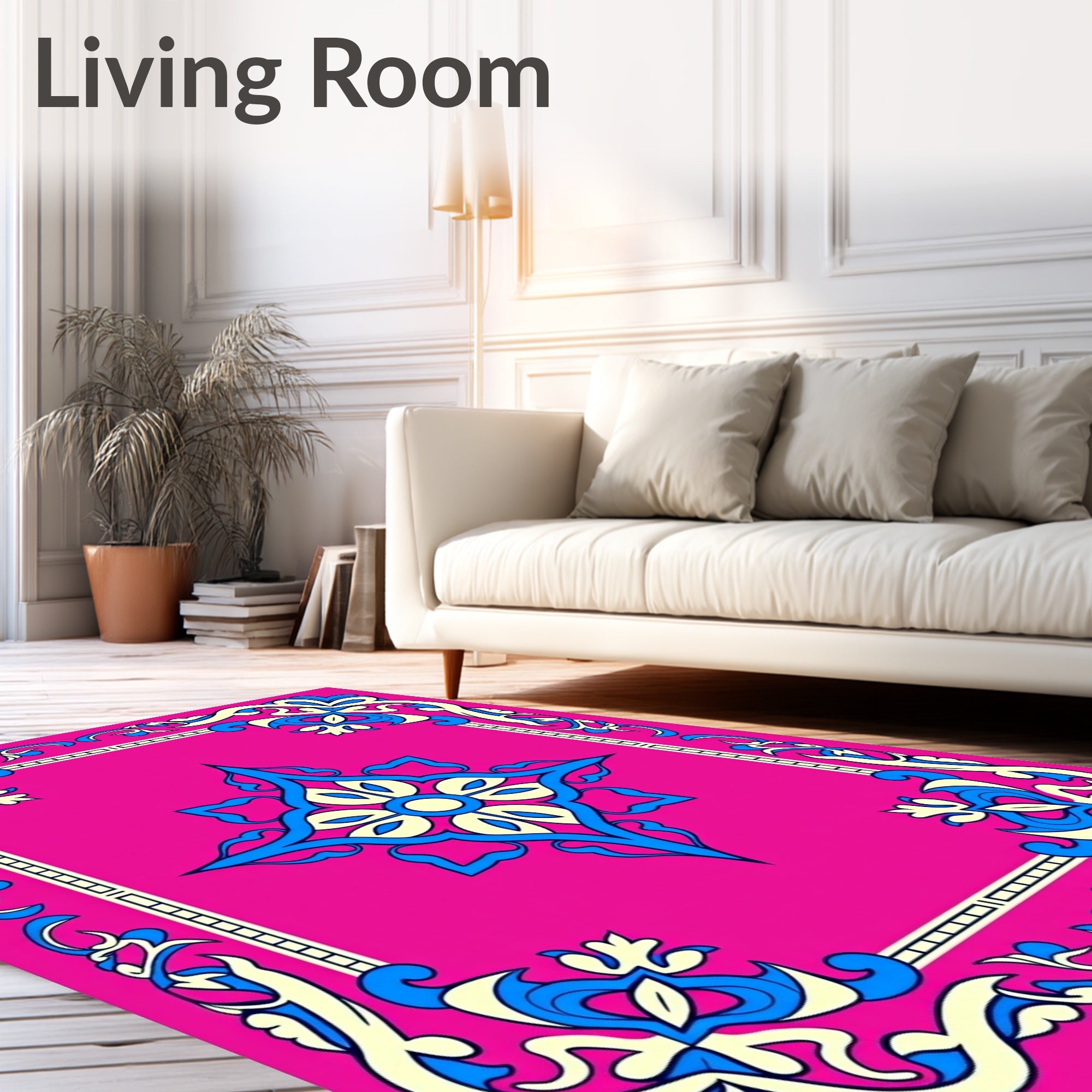 Vibrant Floral Medallion Border Design Rug