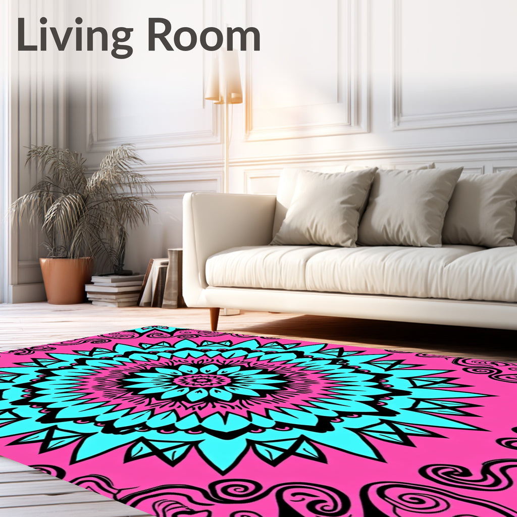 Bold Teal Mandala Floral Pattern Rug