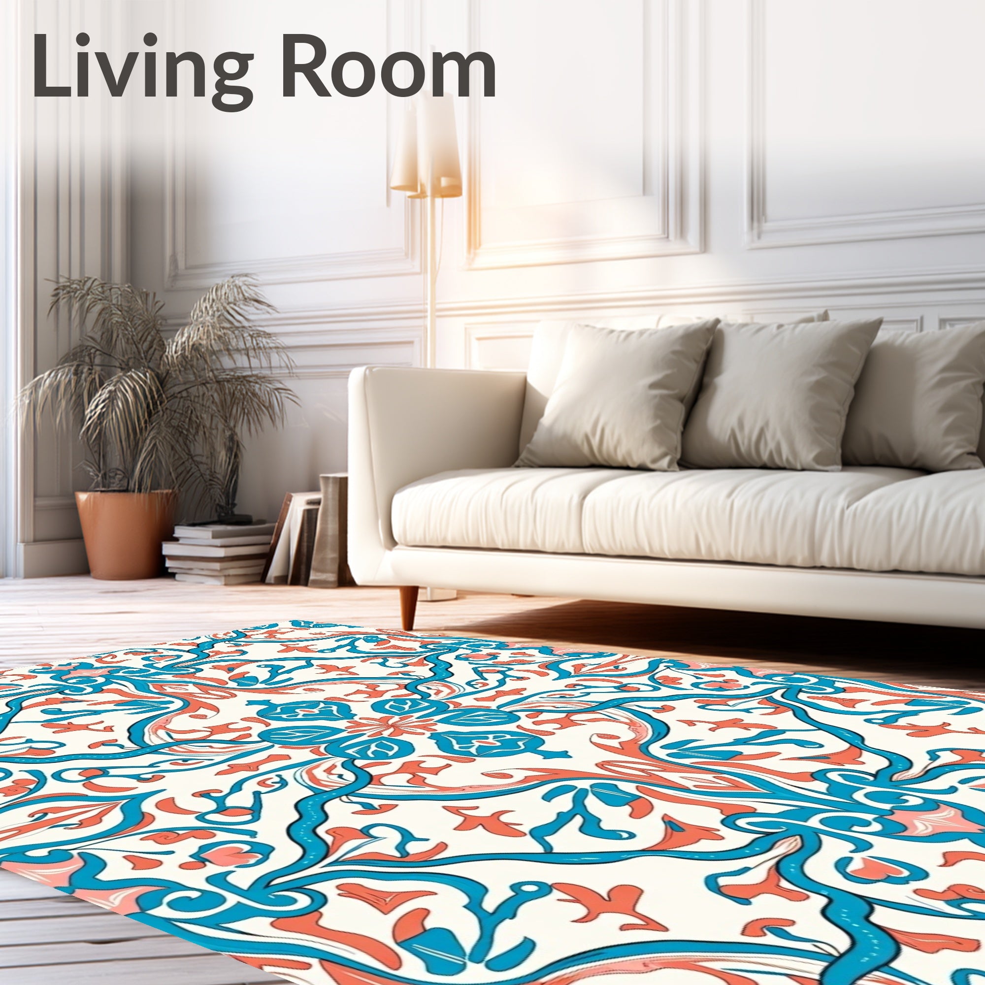 Teal Coral Floral Filigree Pattern Rug