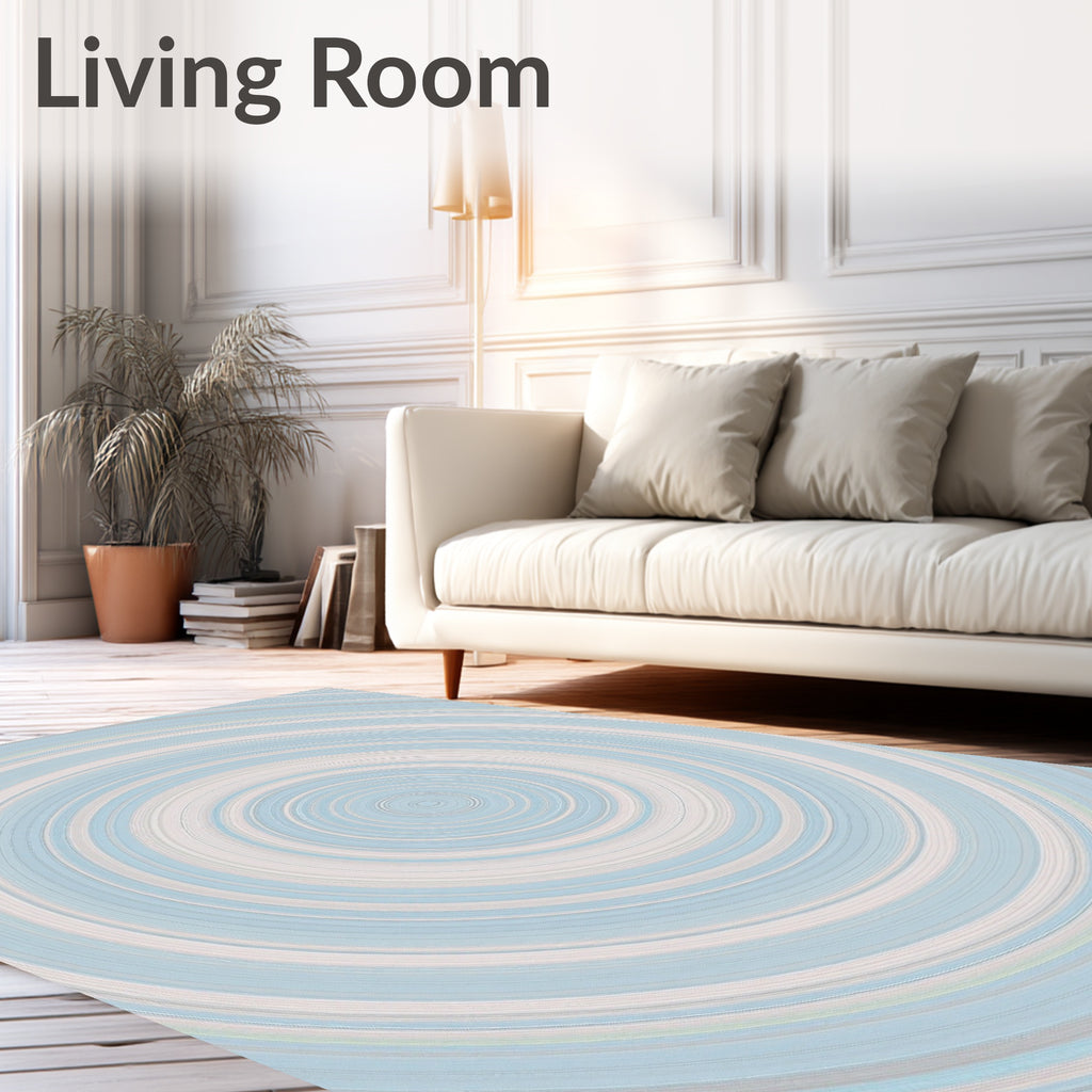 Pale Blue White Concentric Circles Pattern Rug