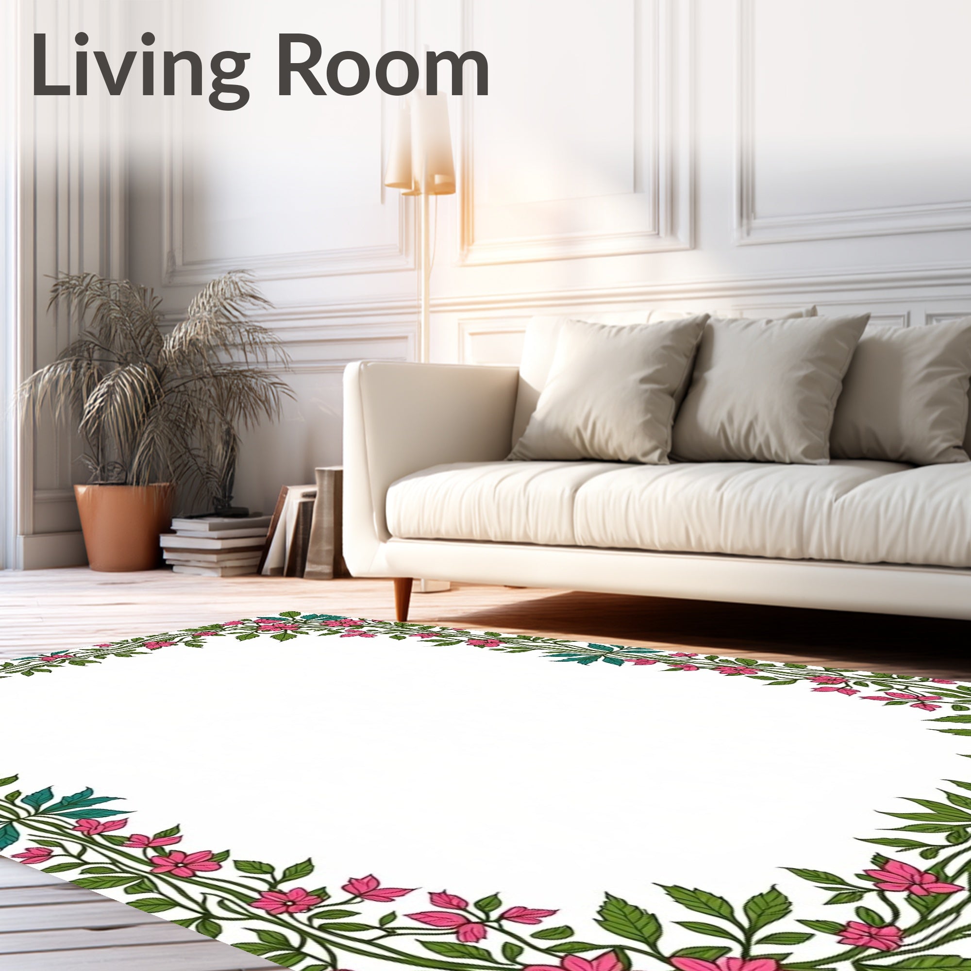 Pink Floral Vine Border Design Rug