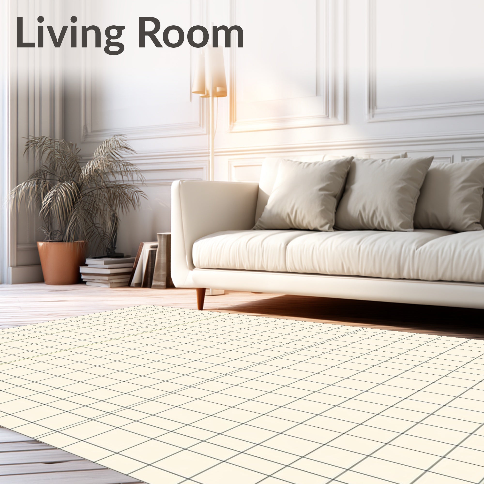 Minimalist Cream Grid Pattern Rug