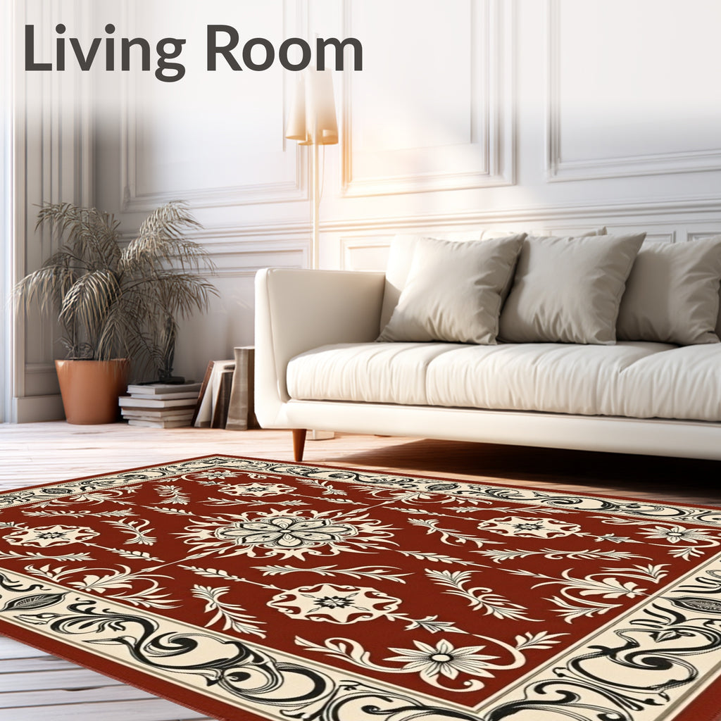 Classic Floral Scroll Border Rug