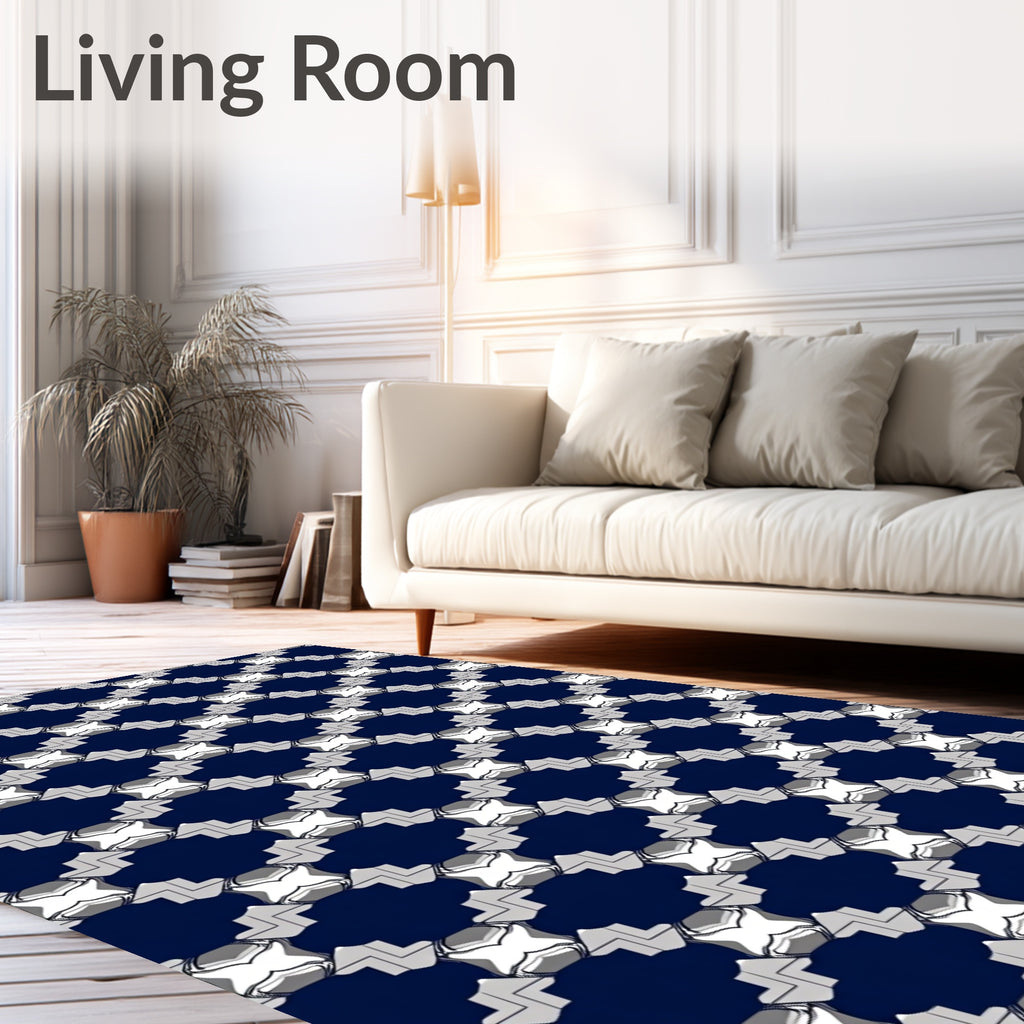 Gray White Interlocking Geometric Pattern Rug