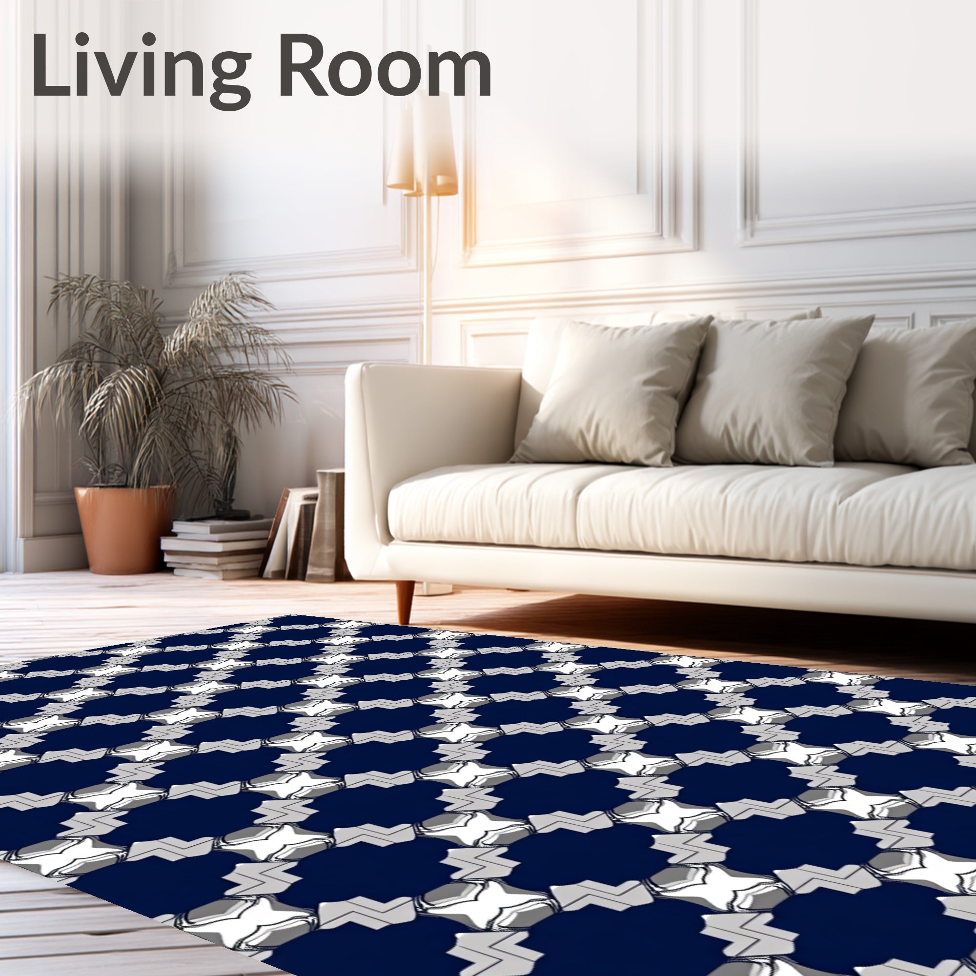 Gray White Interlocking Geometric Pattern Rug