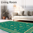 Teal Floral vine Patterned Border Rug