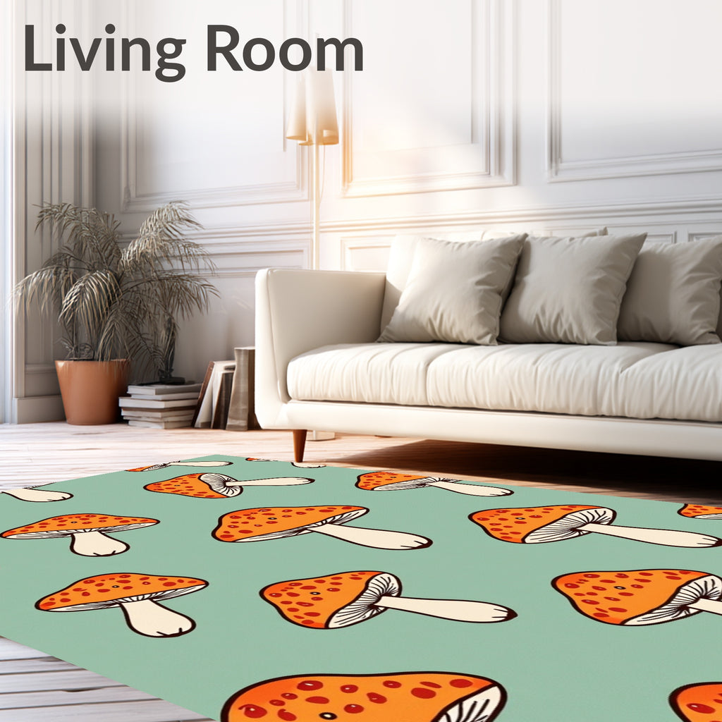 Retro Orange Mushroom Pattern Design Rug