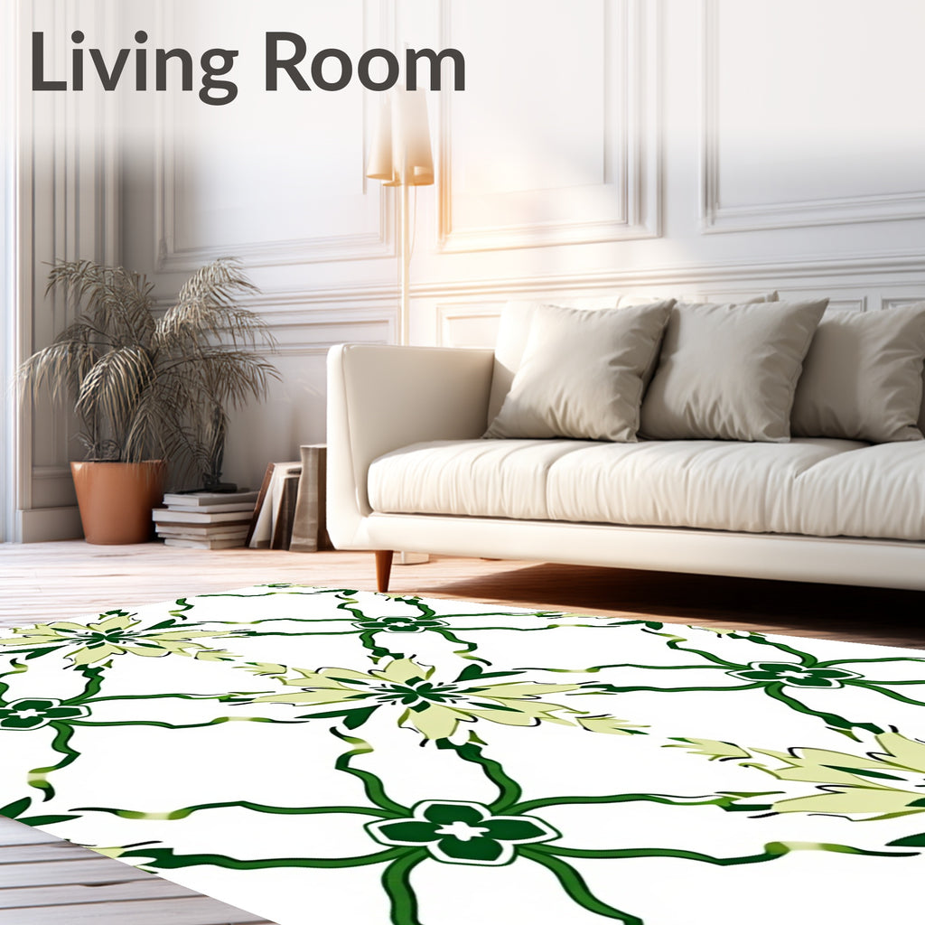 Green Floral Lattice Geometric Pattern Rug