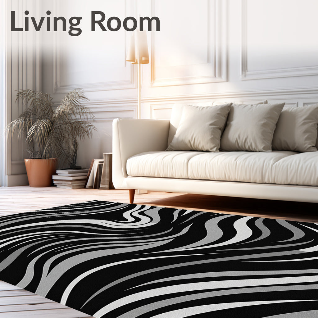 Modern Grays Stripe Whirling Pattern Rug