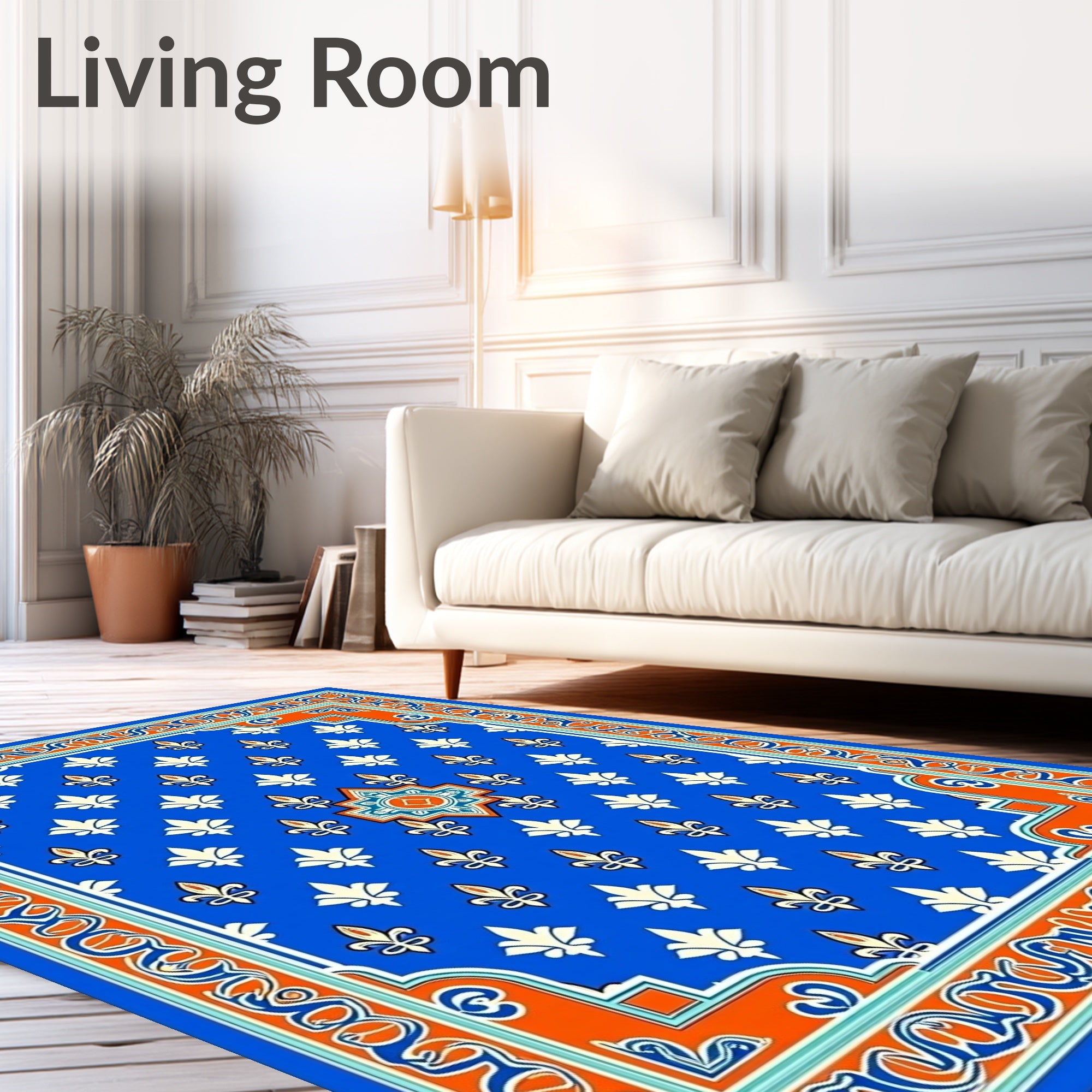 Royal Blue Fleur De Lis Pattern Rug