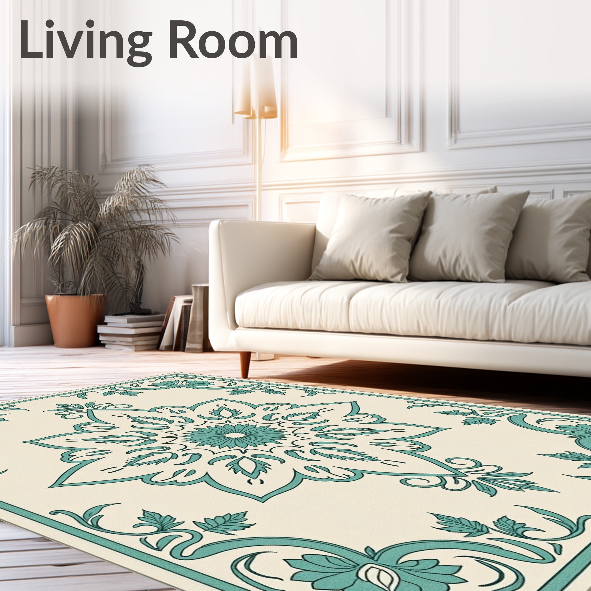 Classic Teal Floral Medallion Design Rug