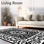 Intricate Floral Mandala Black White Rug
