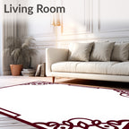 Crimson Ornate Scrollwork Border Rug