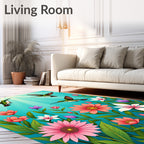 Vibrant Hummingbirds Floral Garden Design Rug