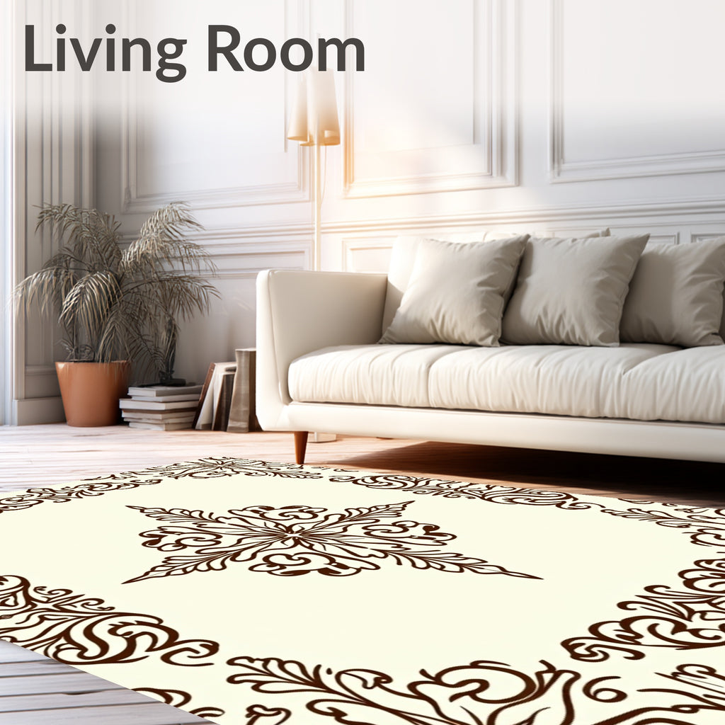 Elegant Brown Floral Flourish Pattern Rug