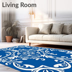 Bold Blue White Floral Scroll Rug