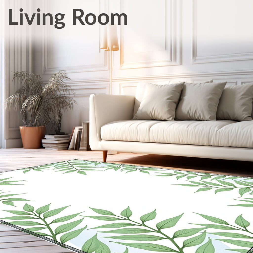Green Leafy Botanical Border Rug