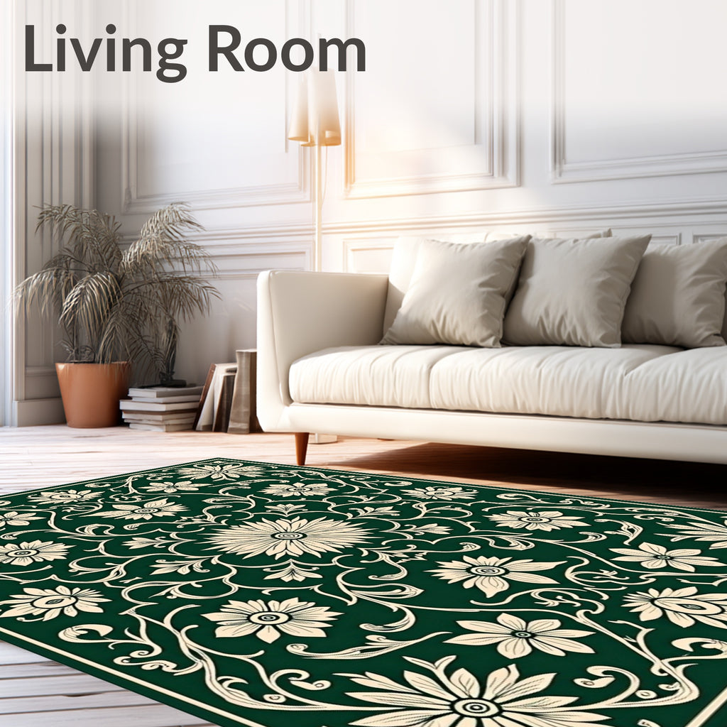 Elegant Cream Floral Vines Pattern Rug