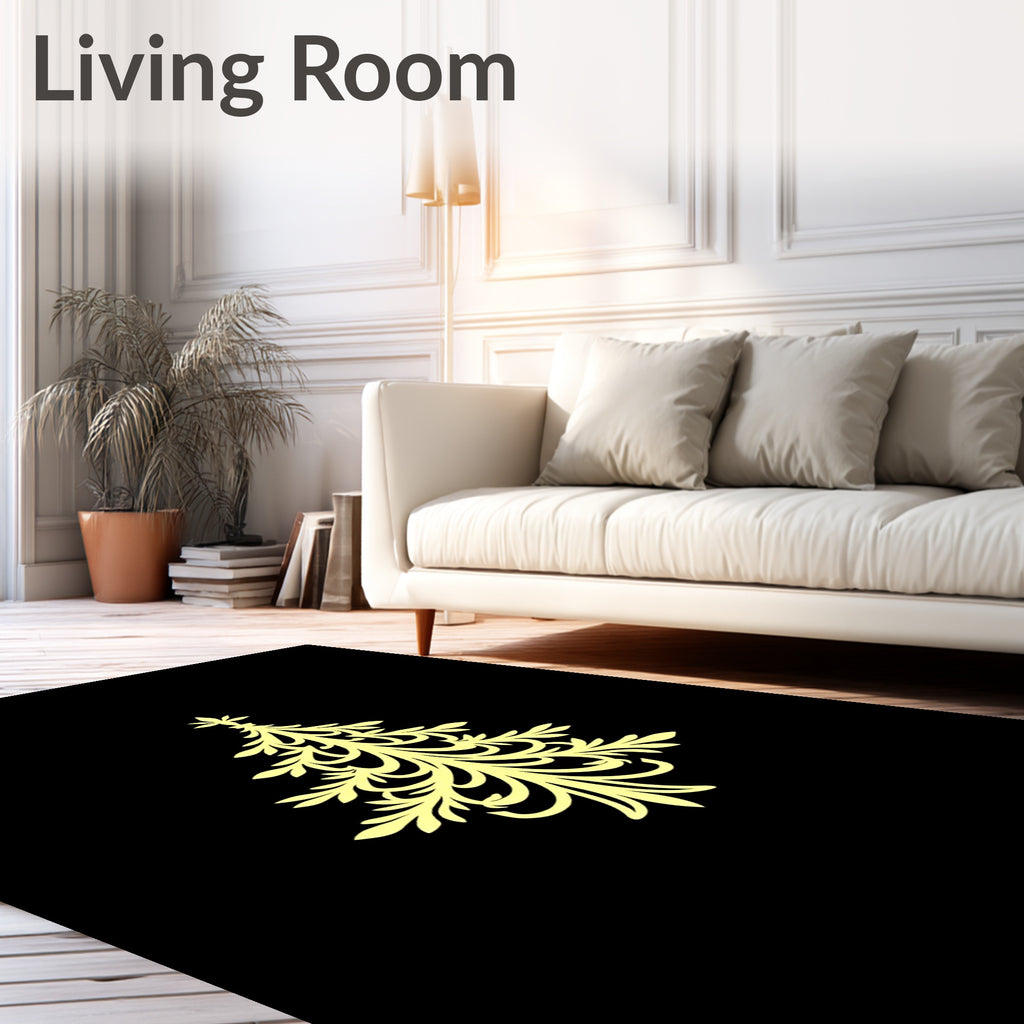 Elegant Yellow Christmas Tree Silhouette Rug