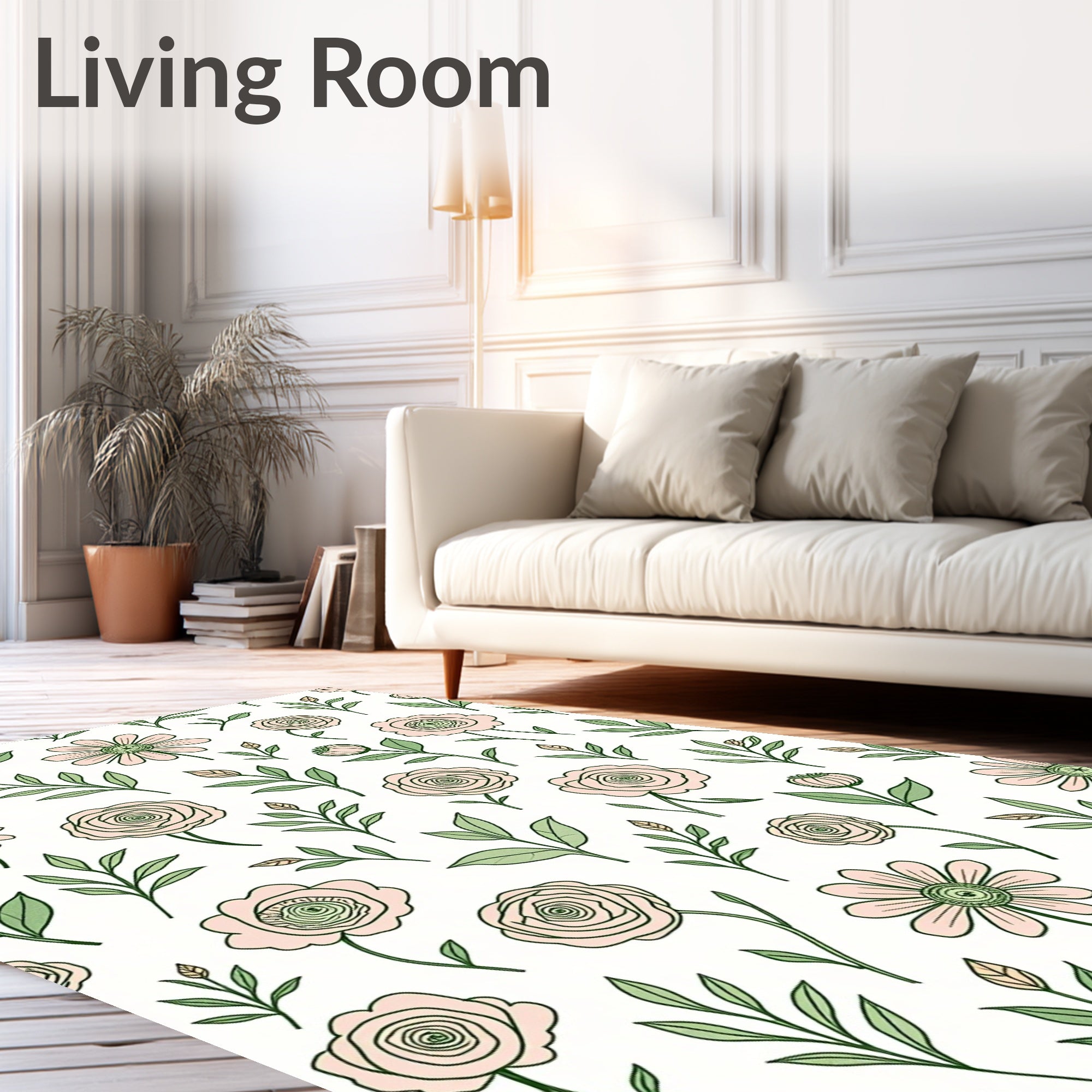 Whimsical Pink Floral Botanical Pattern Rug