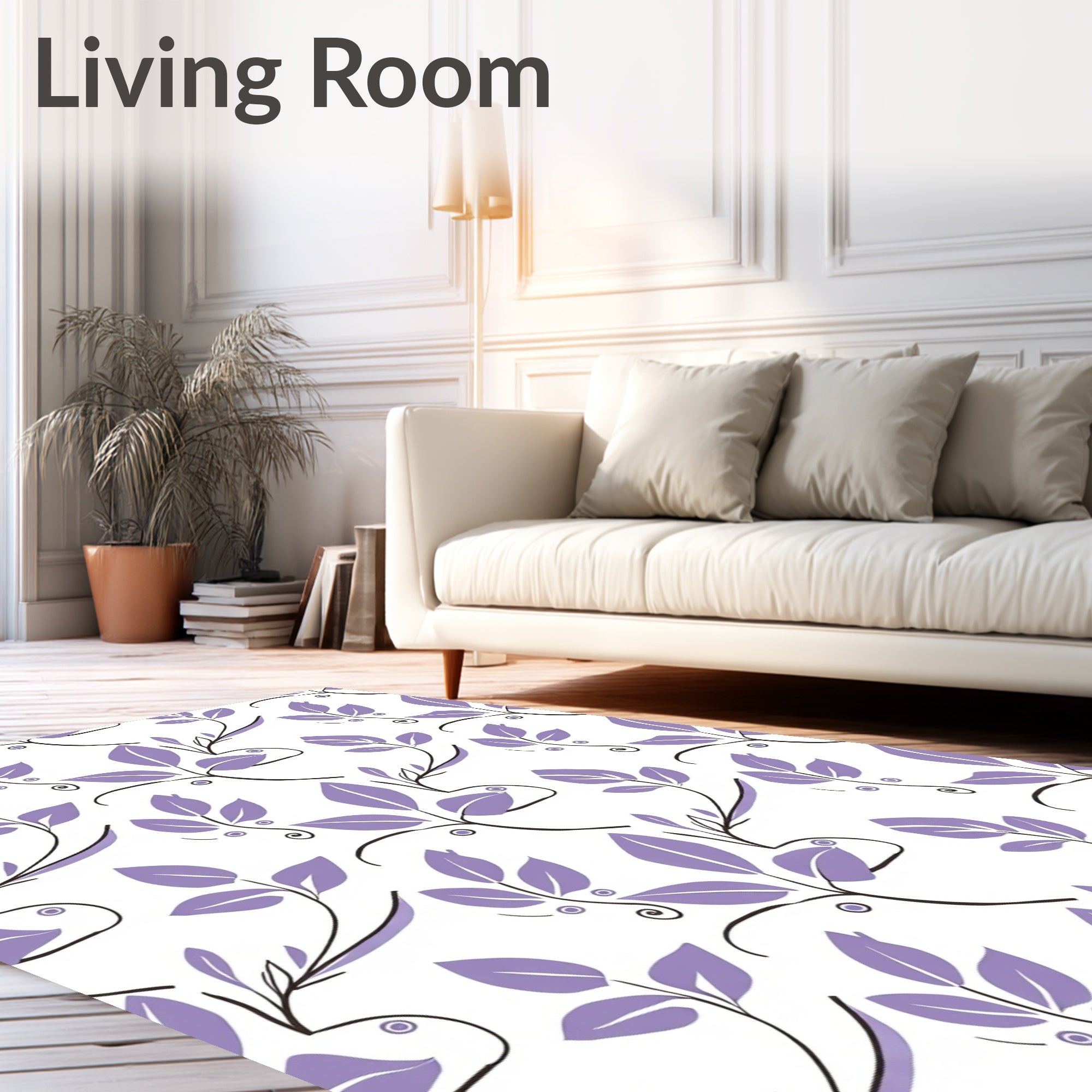 Purple Floral Vine Delicate Pattern Rug