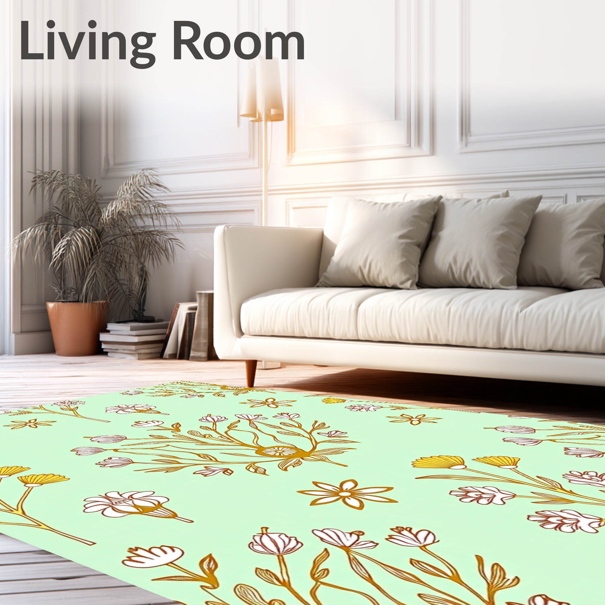 Delicate Gold Floral Swirls Rug