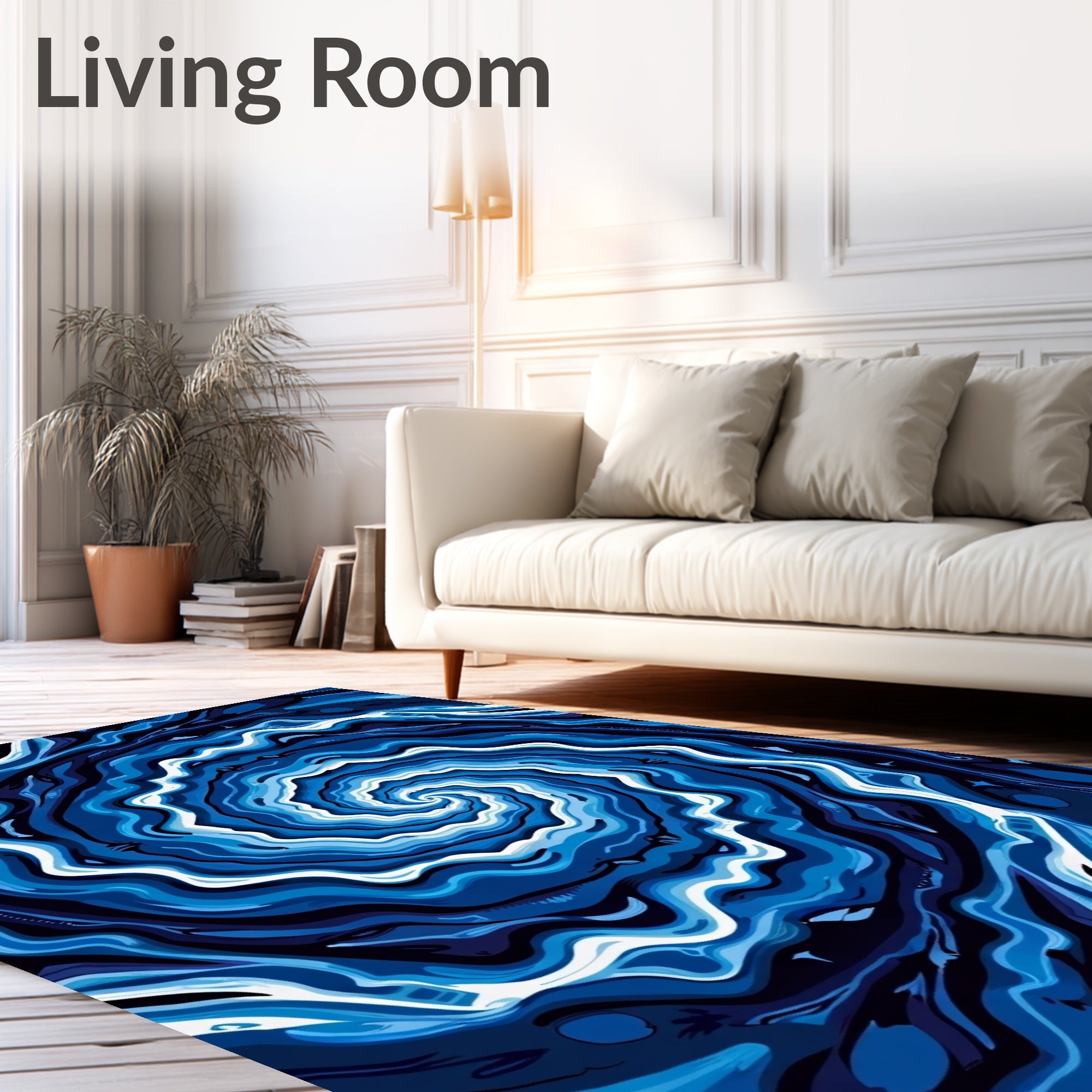 Deep Blue Swirl Abstract Pattern Rug
