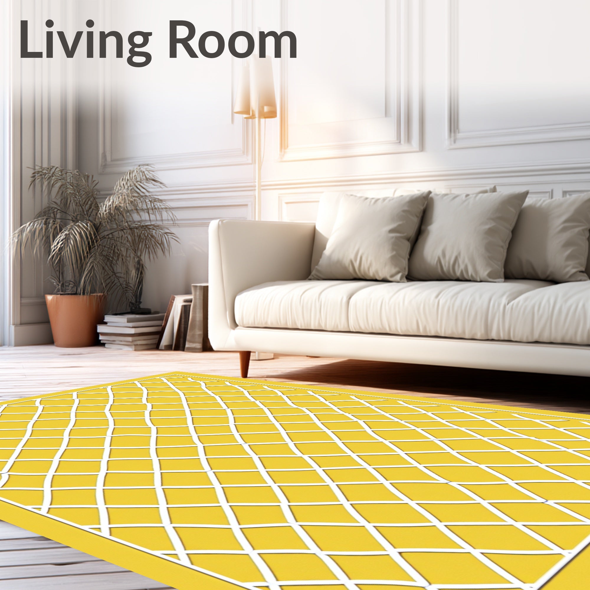 Crisp White Lattice Pattern Rug
