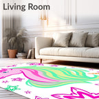 Pink Unicorn With Rainbow Mane Rug