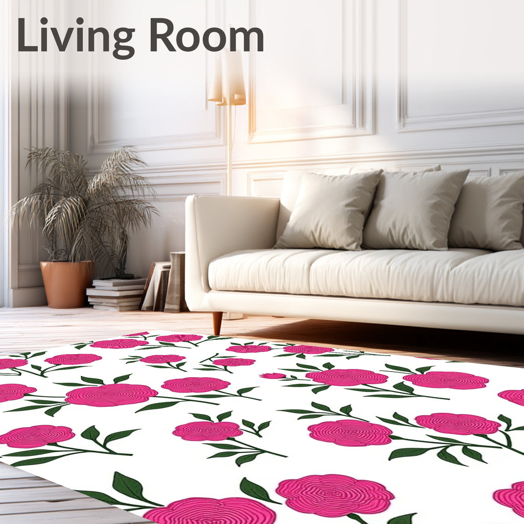Pink Roses Botanical Pattern Rug