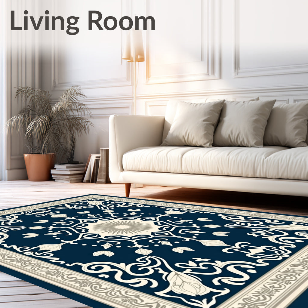 Classic Navy Floral Medallion Rug