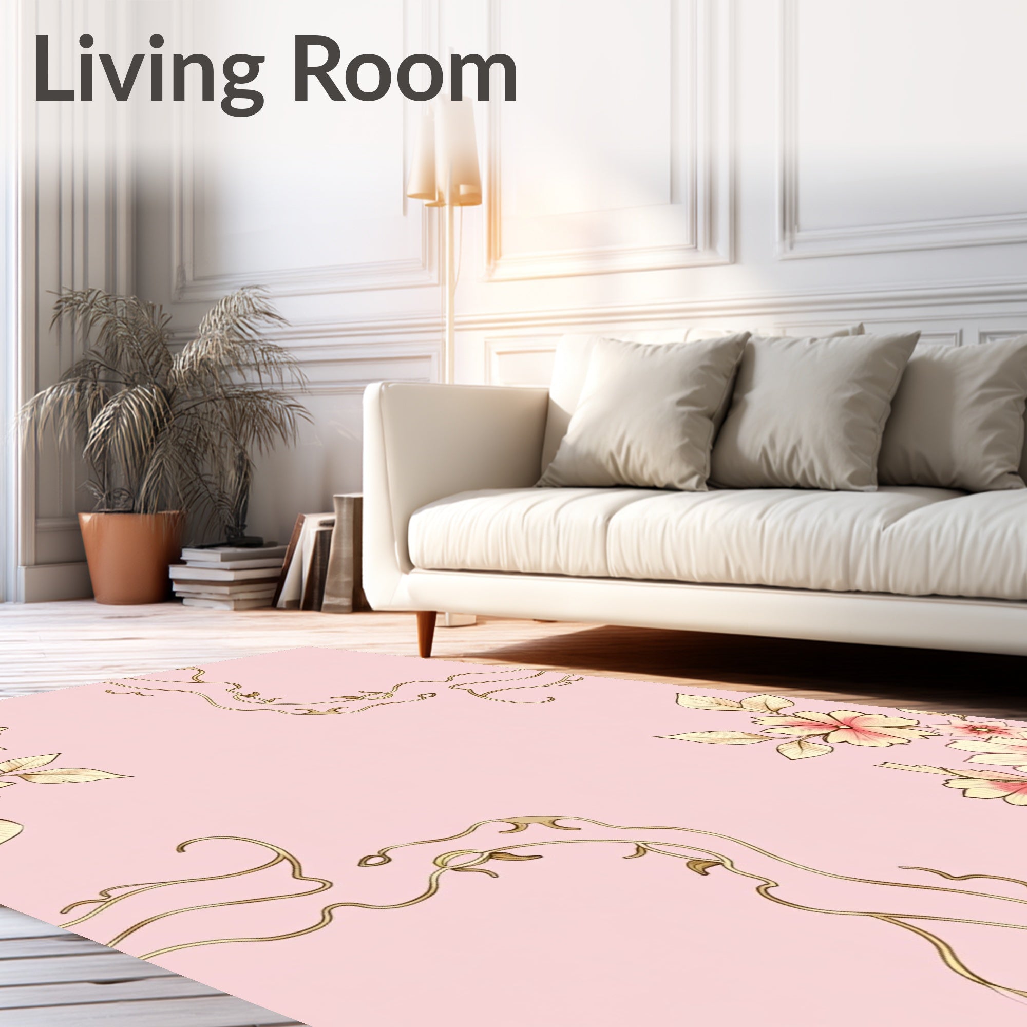 Floral Vines Delicate Pink Gold Rug