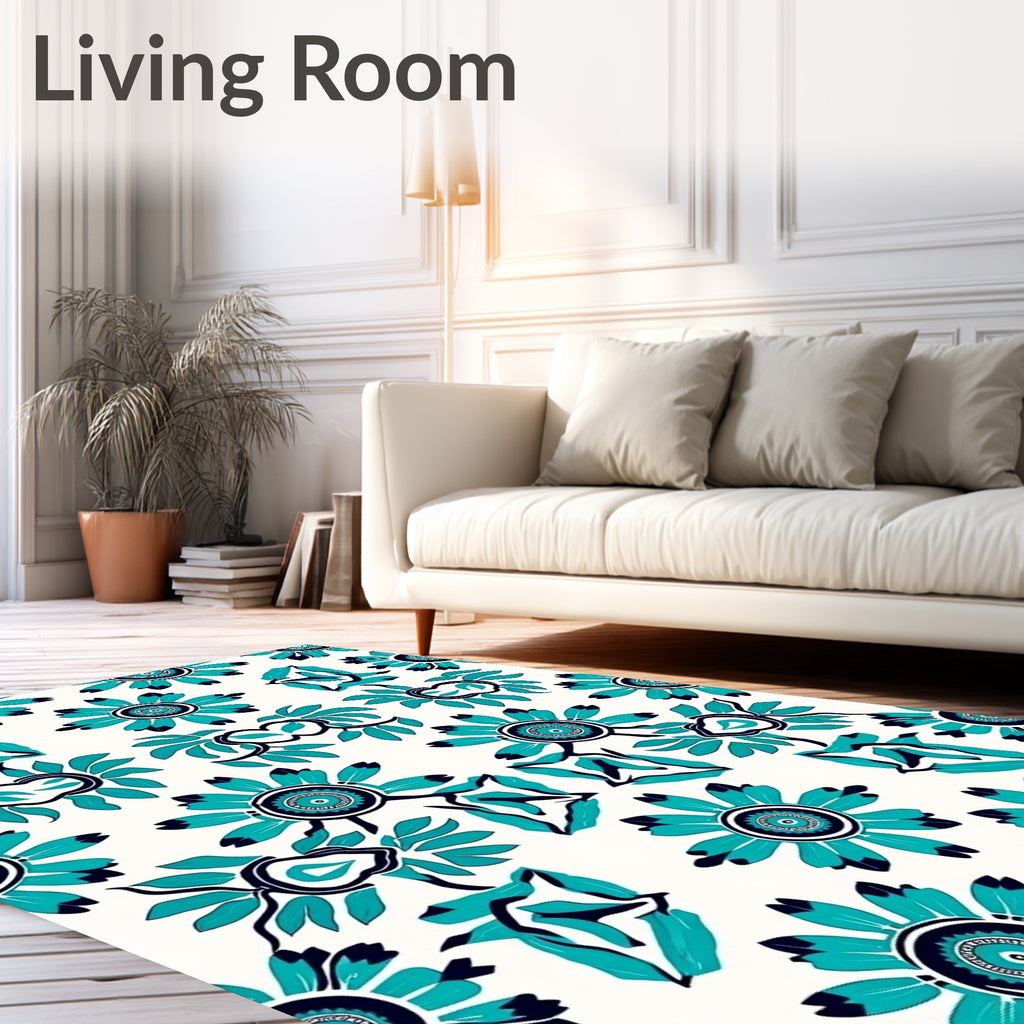 Teal Navy Floral Symmetry Rug