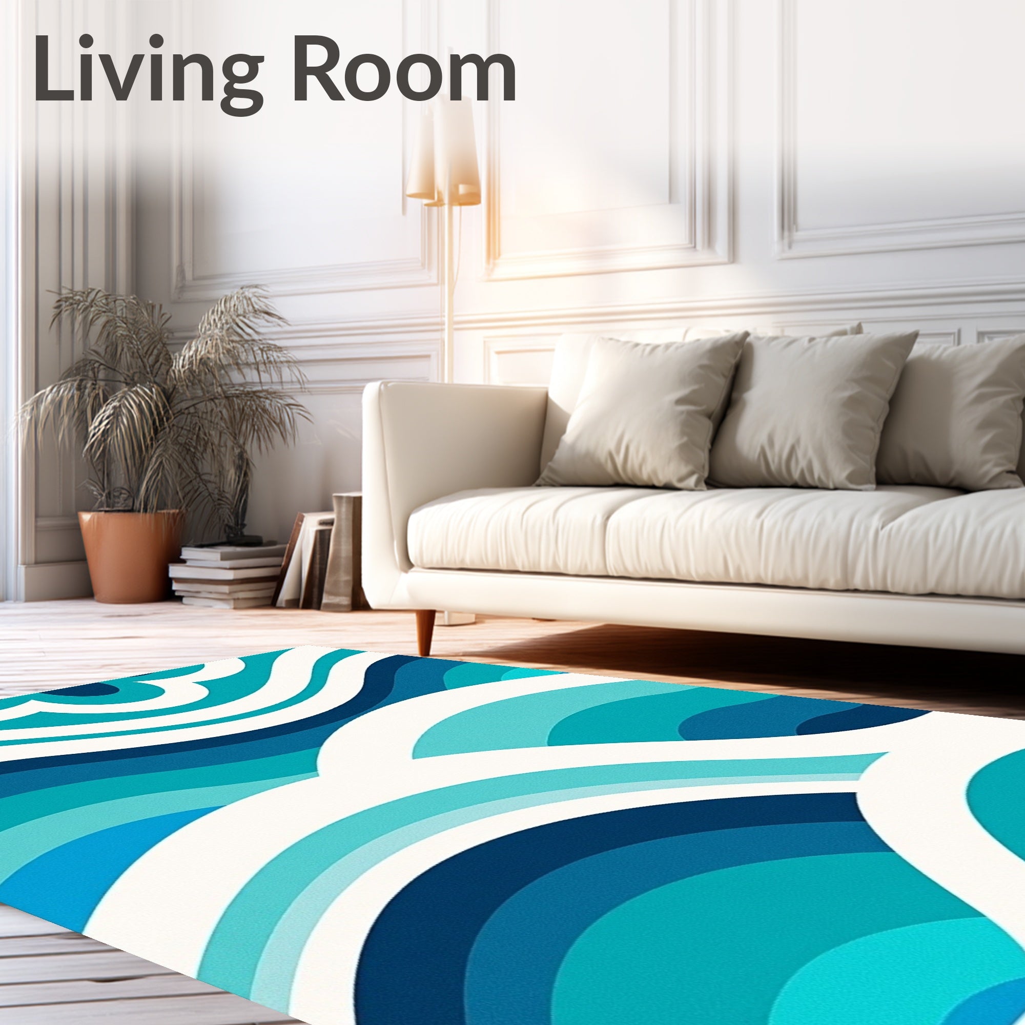 Aqua Blue Wavy Layered Pattern Rug