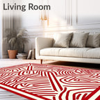 Red and Cream Abstract Line Art Rug