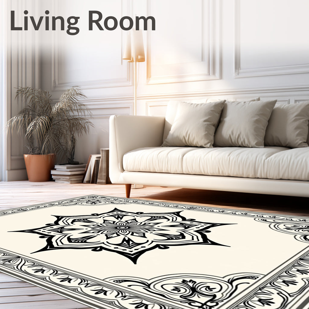 Elegant Black White Mandala Pattern Rug